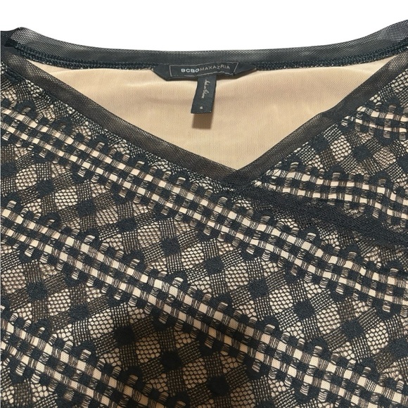 BCBGMaxAzria Vicky Lace Crop Top | Black Sheer Mesh Short Sleeve | Size Small - Picture 4 of 5
